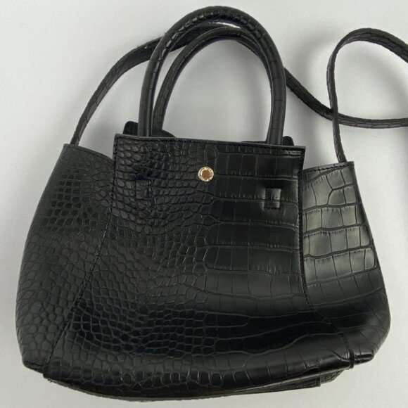 The Lovely Tote Vegan Leather Black‎ Purse Bag Shoulder Top Handle Faux Snake - Picture 10 of 14